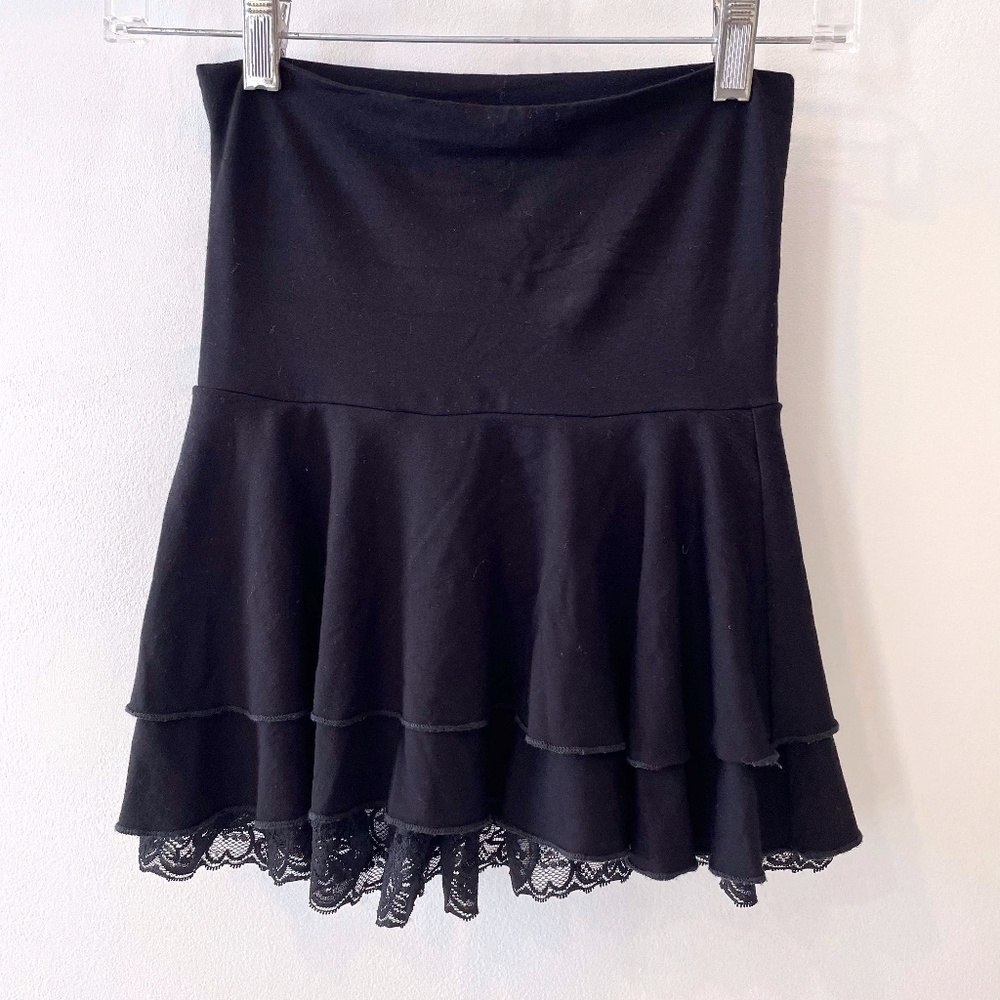 Black Bebe Layered Lace Mini Skirt